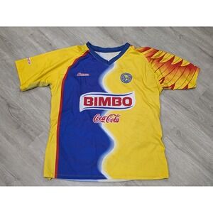 Club America Jersey Mens XL Yellow Blue Soccer Bimbo Coca Cola Corona Sponsor